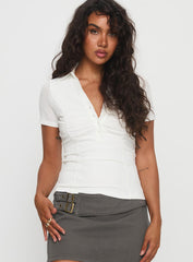 Whirl Shirred Collared Top White
