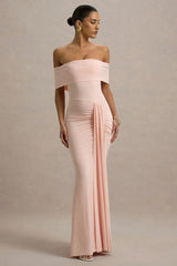 Delma | Pink Bardot Maxi Dress With Drape Detail