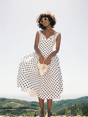 Rahma Polka Dot Drop Waist Midi Cotton Poplin Dress