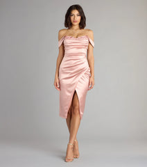Martine Off-The-Shoulder Midi Satin Formal Dress