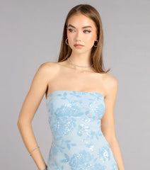 Isabel Sequin Floral Strapless Formal Dress