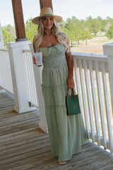Carol Smocked Maxi Dress-Olive/Cream