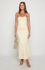 Krissy Cream Mesh Strapless Maxi Dress