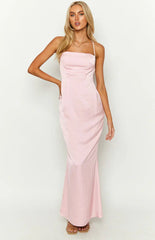Party Girl Pink Satin Maxi Dress