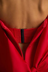 Tindra | Red Bandeau-Neck Mini Dress With Bow Sleeves
