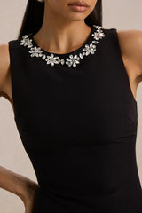Nalani | Black And White Crew-Neck Mini Dress With Embellishment And Ruffled Detailing