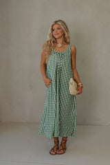 June Midi Dress-Green/White