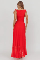 Moonlit Magic Asymmetric Neckline Maxi Dress Red
