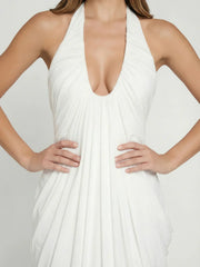 Sculpted Cascade Draped Stretchy Halter Gown