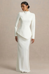 Pepita | Cream High-Neck Tailored Maxi Dress With Drop-Waist And Satin Skirt