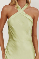 Italia Azure Crossover Halterneck Maxi Dress Pistachio