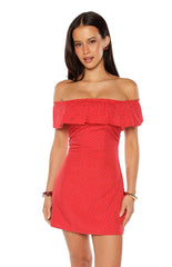 Haylie Red Polka Dot Off Shoulder Mini Dress