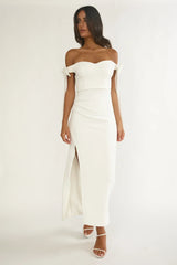 Have Faith Off-Shoulder Bow Sleeve Maxi Dress White