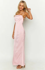 Party Girl Pink Satin Maxi Dress