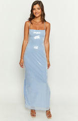 Manhattan Blue Sequin Slip Maxi Formal Dress