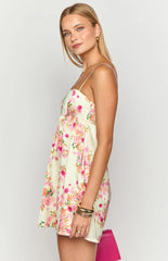 Elsa Yellow Bloom Satin Mini Dress