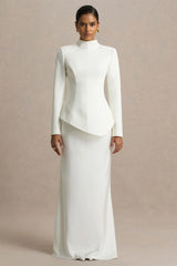Pepita | Cream High-Neck Tailored Maxi Dress With Drop-Waist And Satin Skirt