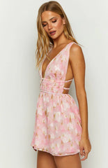 Genovia Pink Floral Chiffon Mini Dress