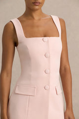 Aceline | Baby Pink Square-Neck Tailored Jumpsuit