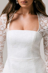 Bijou | White Square-Neck Lace Long-Sleeve Mini Dress