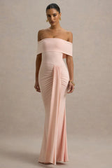 Delma | Pink Bardot Maxi Dress With Drape Detail