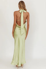 Italia Azure Crossover Halterneck Maxi Dress Pistachio