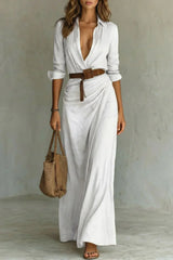 Azura Belted Button-Down Wrap Maxi Dress