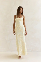 Skybloom Mesh Halter Maxi Dress Yellow