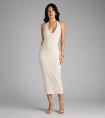 Chic Cutie Ribbed Knit Halter Midi Dress