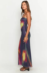 Millie Black Floral Strapless Midi Dress