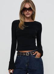 Harpur Long Sleeve Backless Top Black