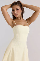 Lemon Stretch Cotton A-Line Midi Sundress