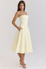 Lemon Stretch Cotton A-Line Midi Sundress
