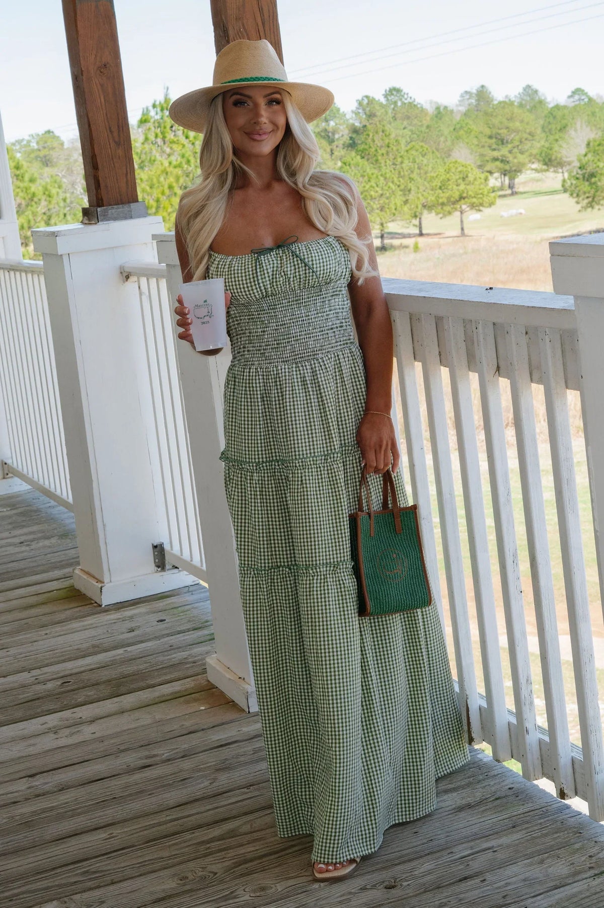 Carol Smocked Maxi Dress-Olive/Cream
