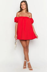 Jozette Red Off The Shoulder Mini Dress
