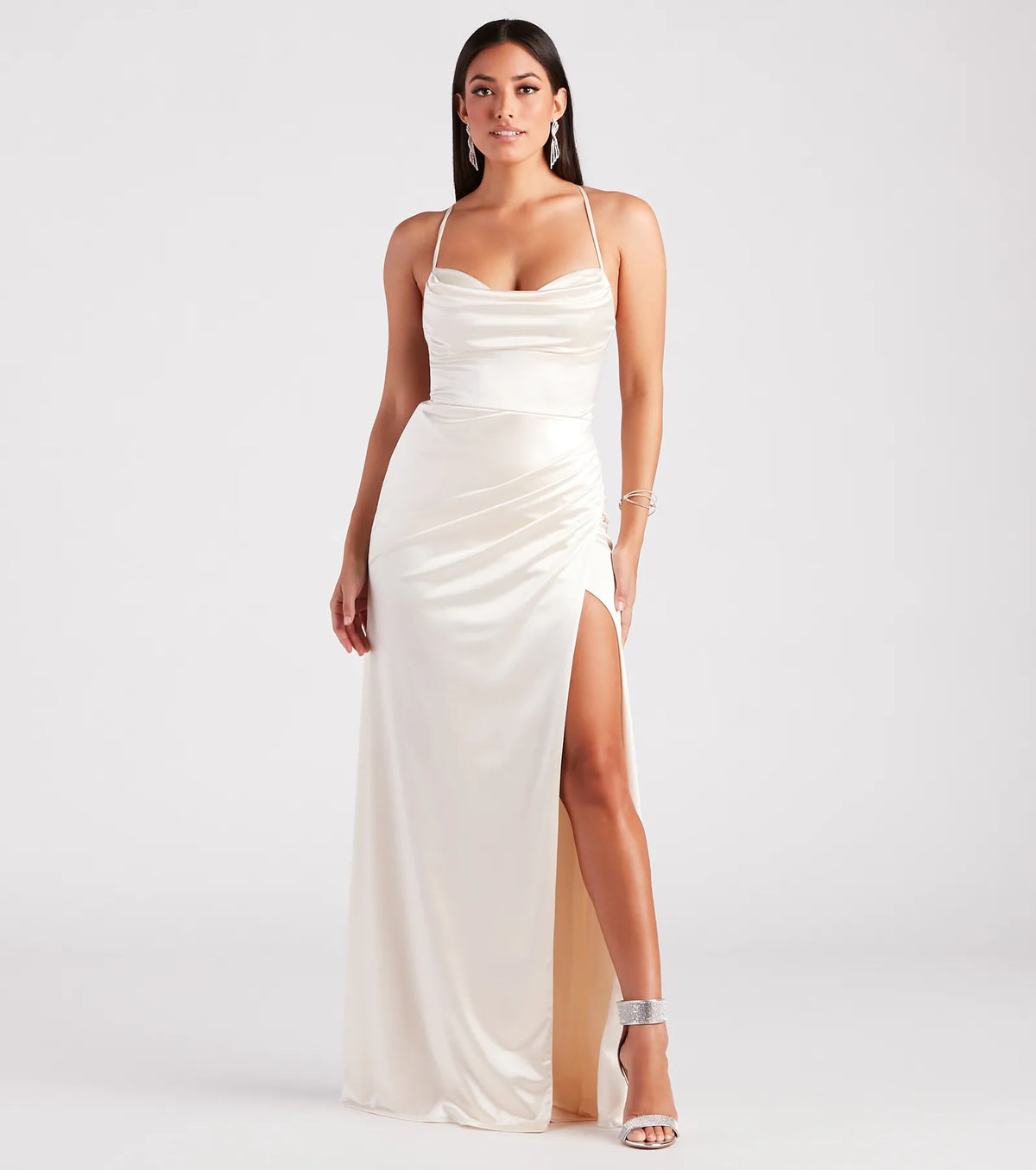 Melinda Satin Lace-Up Formal Dress