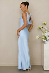 The Loretta Cowl Satin Maxi Dress Blue