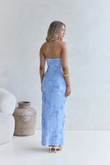 Glow Up Season Strapless Maxi Dress Blue