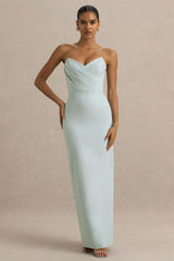 Fierce | Light Blue Asymmetric Ruched Maxi Dress