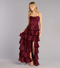 Rose Satin Ruffle A-Line Formal Dress