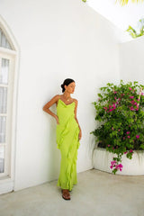 Romantic Flare Maxi Dress Green