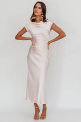 Loveland Cap Sleeve Cowl Back Midi Dress Blush