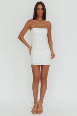 Vida Bow Sequin Mini Dress White