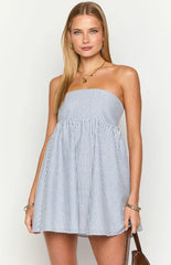 Anderson Blue Stripe Strapless Mini Dress