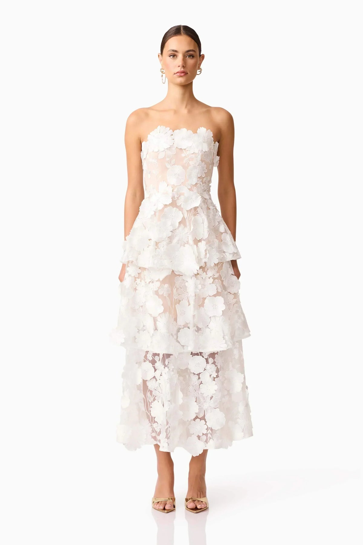 Selene Maxi Tiered 3D Dress In White