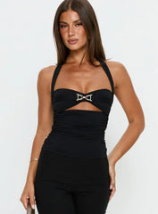 Julina Halter Cut Out Top Black