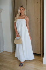 Pleated Strappy Maxi Dress-Off White