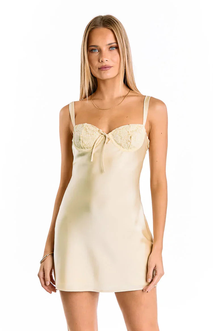 Kate Yellow Satin Party Mini Dress