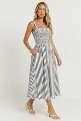 Port Café Striped Linen Midi Dress