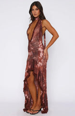 Let It Ride Halter Maxi Dress Burnt Umber